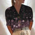 thumbnail image 2 of Blusa con botones sueltos con estampado de cuello en V informal de manga media para mujer OAVQHLG3B Store  lin121212, 2 of 5