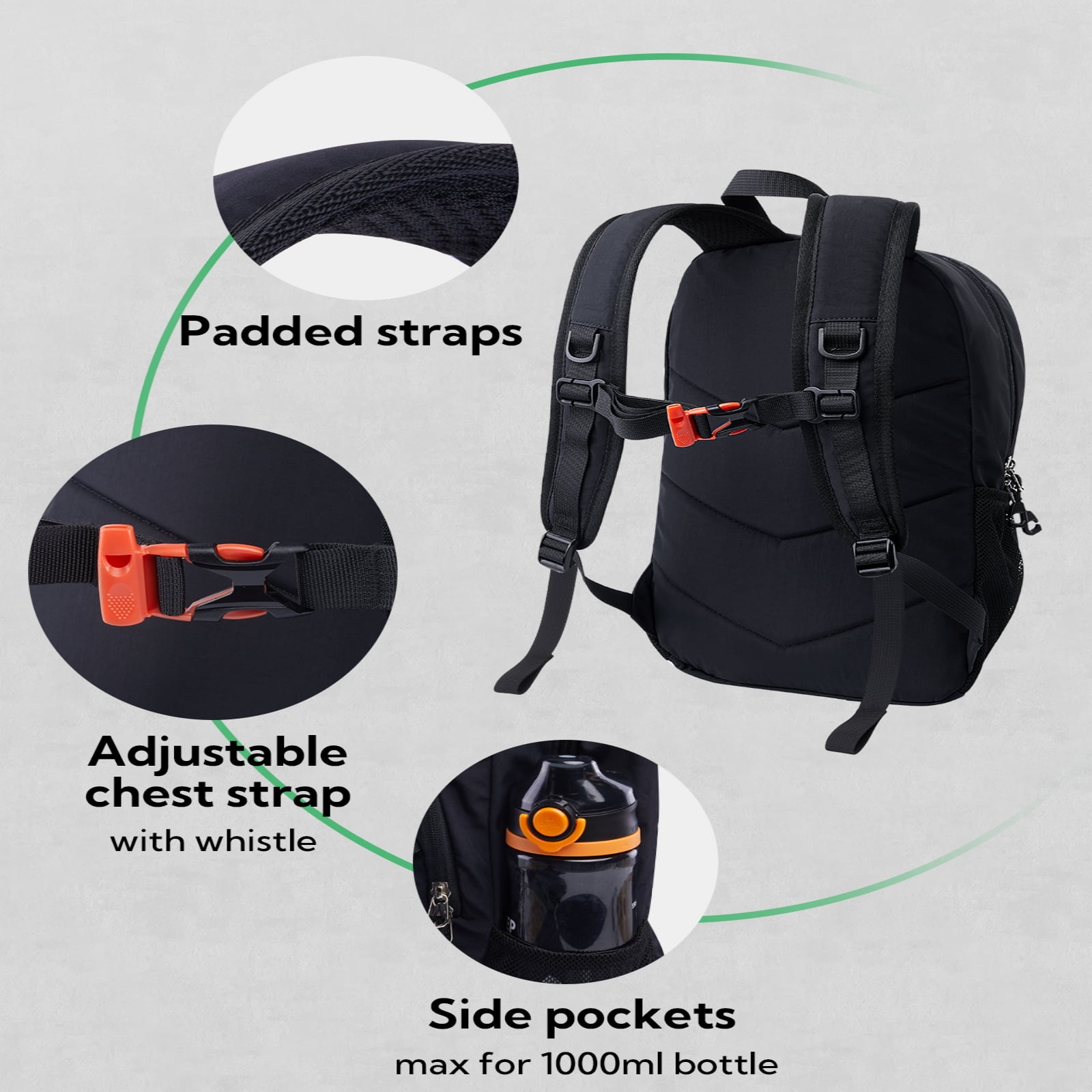 WATERFLY Unisex 12L Small Drawstring Lightweight Travel Hiking Backpack Daypack,Black