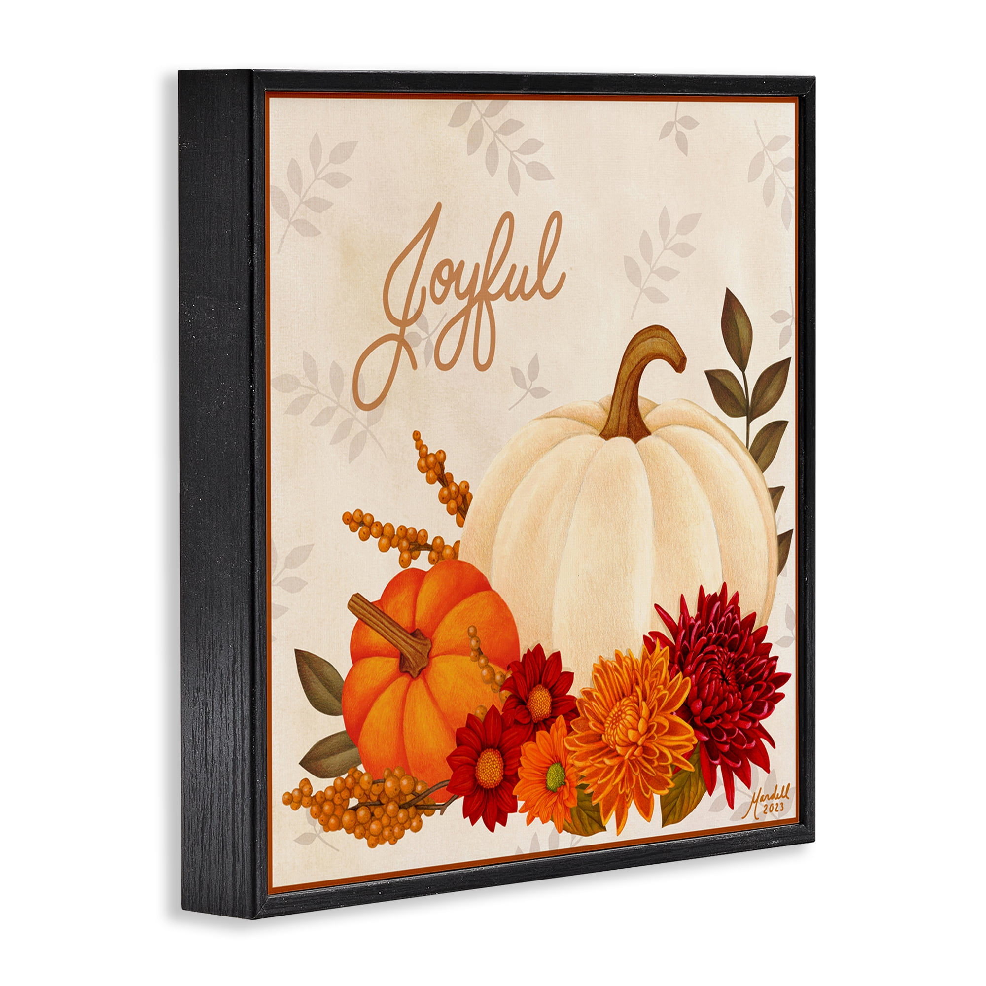 Stupell Industries Joyful Floral Pumpkins Holiday Painting Black Framed Art Prints Wall Art, 17 x 17