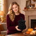 thumbnail image 3 of Seagrass Witch Hat Pumpkin Jack O Lantern Candle Holder Halloween Decor Black 11 inches, 3 of 6