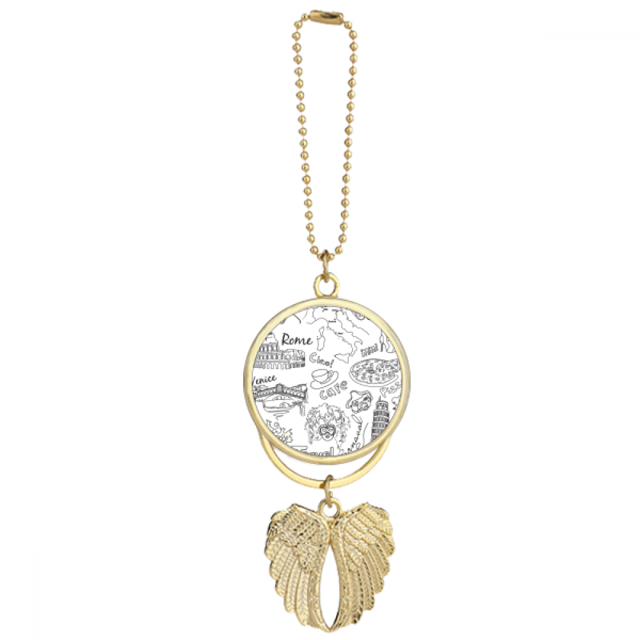 Italy Landscape Famous Travel Sketch Car Keychain Angel Wing Pendant