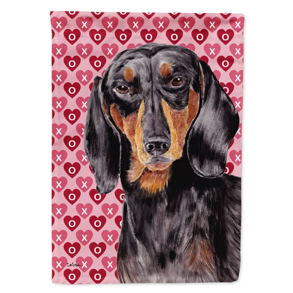 Carolines Treasures SC9276-FLAG-PARENT Dachshund Black Tan Hearts Love Valentines Day Flag  multicolor