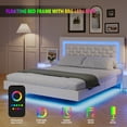 thumbnail image 2 of 4 EVER WINNER Queen Size Floating Bed Frame with LED Lights, Upholstered Platform Bed Frame with Diamond Tufted Headboard, White Queen Size Bed Frame, White, 2 of 7
