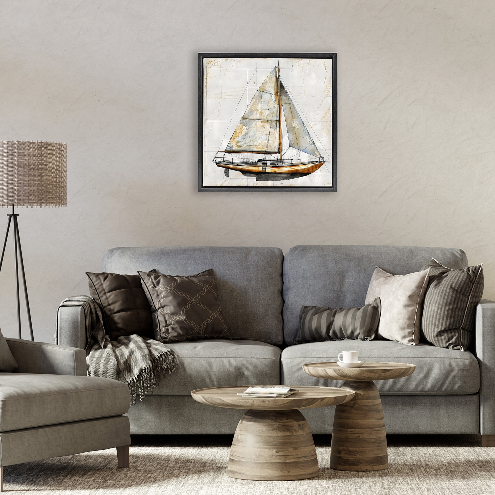 Stupell Industries Vintage Sailboat Drawing Blueprint Black Framed Floater Canvas Wall Art, design by Creative Studio