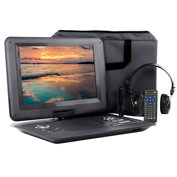 Pre-Owned Trexonic 13.3 Inch Portable TV DVD Player with Color TFT LED Screen and USB/HD/AV Inputs in Black