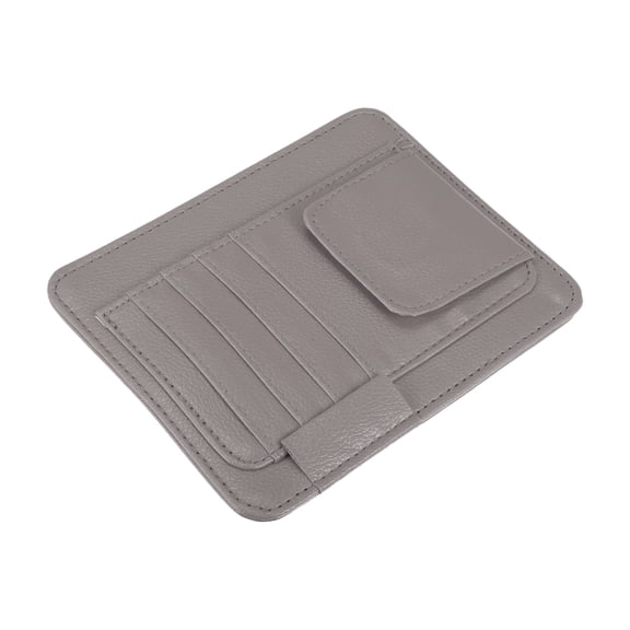 Unique Bargains PU Leather Car Sun Visor Organizer Glasses Holder Card Holder Auto Accessories Pocket Organizer Gray