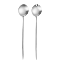 MODANU 2Pcs Salad Servers, Stainless Steel Serving Fork and Spoon Set, Include 1 Large Salad Spoon and 1 Large Salad Fork, Matte Silver