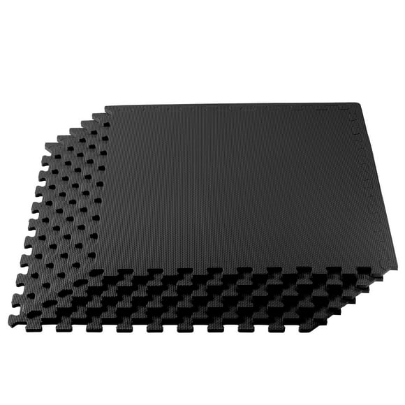 We Sell Mats Foam Interlocking Square Floor Tiles with Borders, (Each 2 x 2 Feet), 16 SQFT (4 Tiles + Borders) - Black