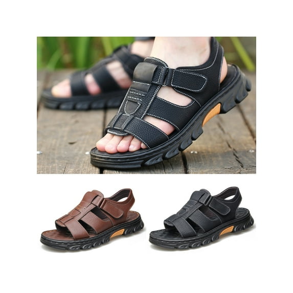 Gomelly Mens Summer Sandals Adjustable Strap Beach Shoes Open Toe Walking Casual Sandal Black 10.5