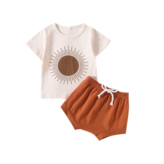 Coerni Baby Boy Home Outfit Set Toddler Kids Summer Short Sleeve Sun Print Tops Casual Shorts 2PCS Suit Clothing