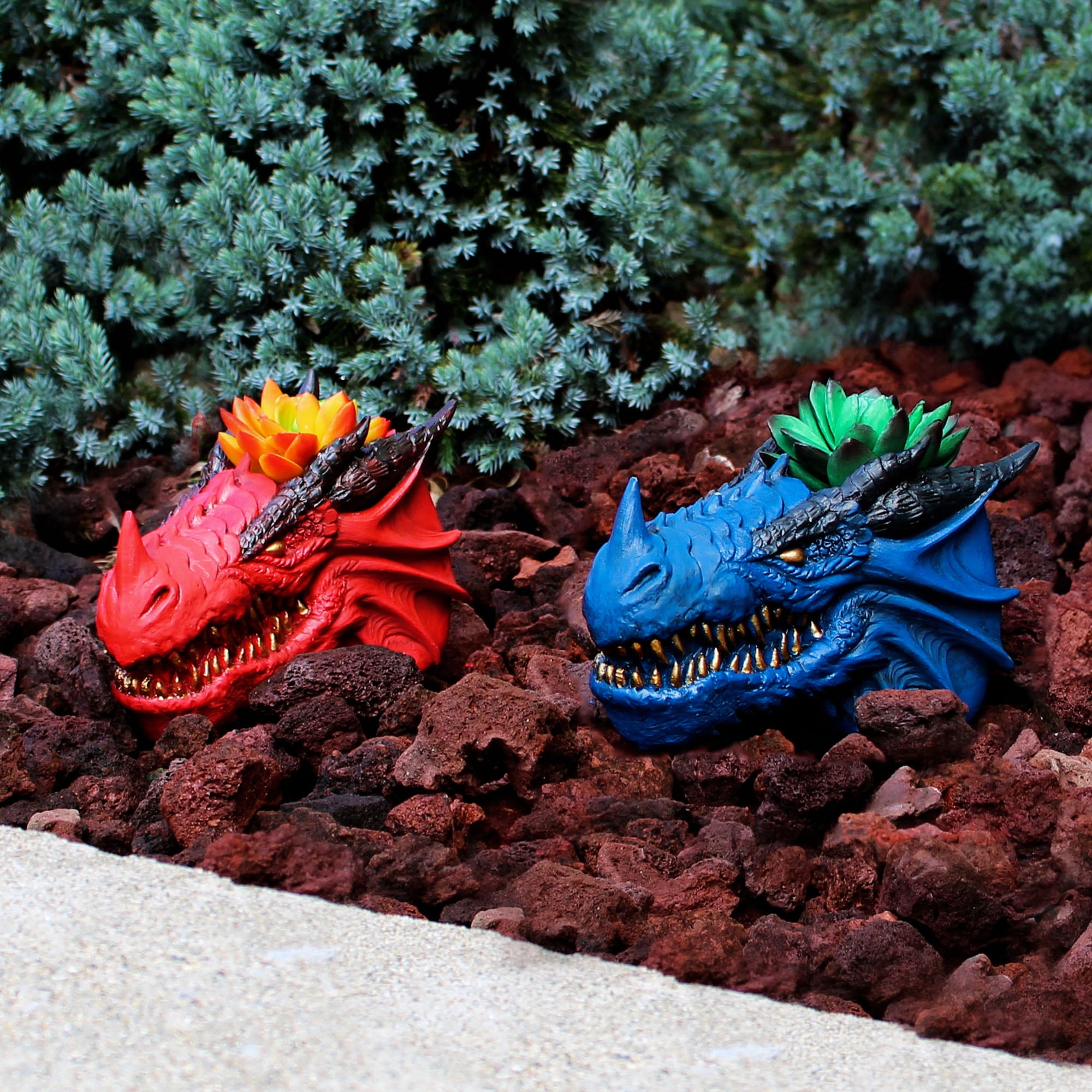 Esterno Dragon Head Planter Pots (6-Inch, Set of 2); Fantasy Dragon Head Shaped Gardening Container or Home Decor