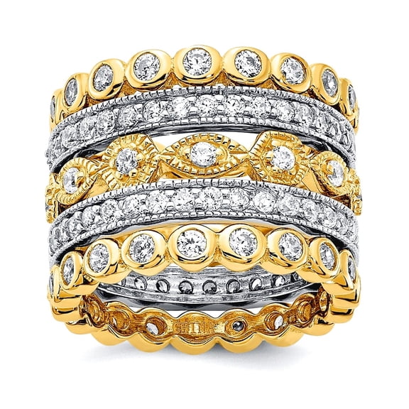 13.2mm 925 Sterling Silver Rhodium Plated and Gold Plated Brilliant-cut CZ 5 Piece Eternity Band Ring Set Size 7 Eternit