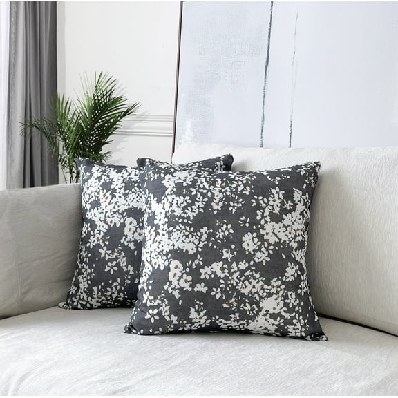 Aiking Set of 2 Printed 18 x 18 inch Decorative Throw Pillow Covers, Blooms Steel Grey