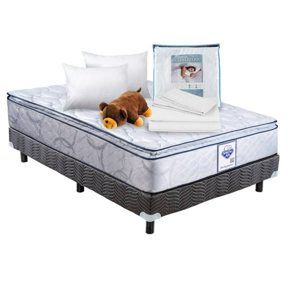 Colchón Sprign Air Box Spring Queen Size City 2 Almohadas Sc Juego de Sabanas Ensueño Osito