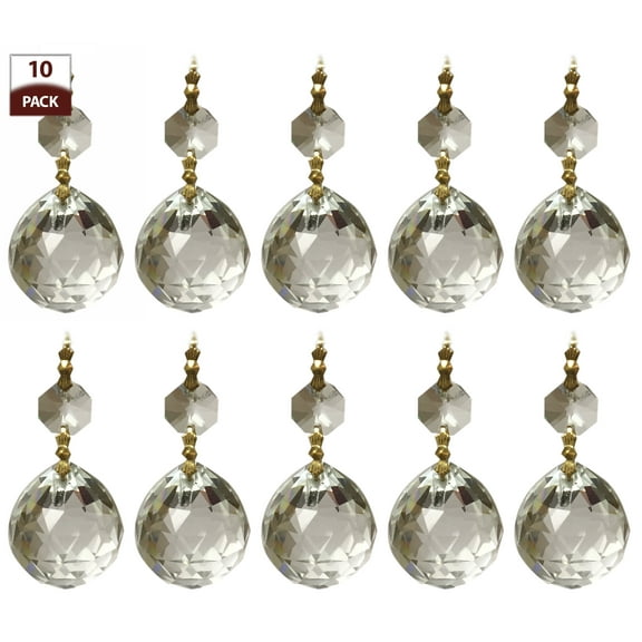 Royal Designs 10 Pack Chandelier Replacement Crystal Prisms Clear Faceted Ball One Bead Polished Brass