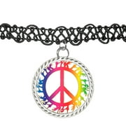 Peace Sign with Sign Language in Bright Colors Choker Pendant Charm Necklace