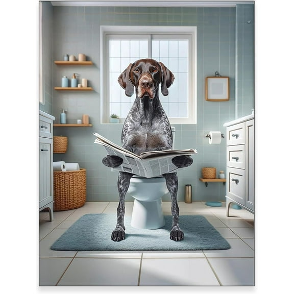 Aaheei Bathroom Decor Poster, German Shorthaired Pointer Wall Art, Funny Bathroom Print, Toilet Poster, Dog in Toilet, Bathroom Art