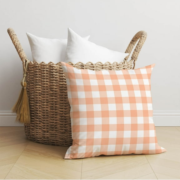 Proper Gingham Peach Throw Pillow