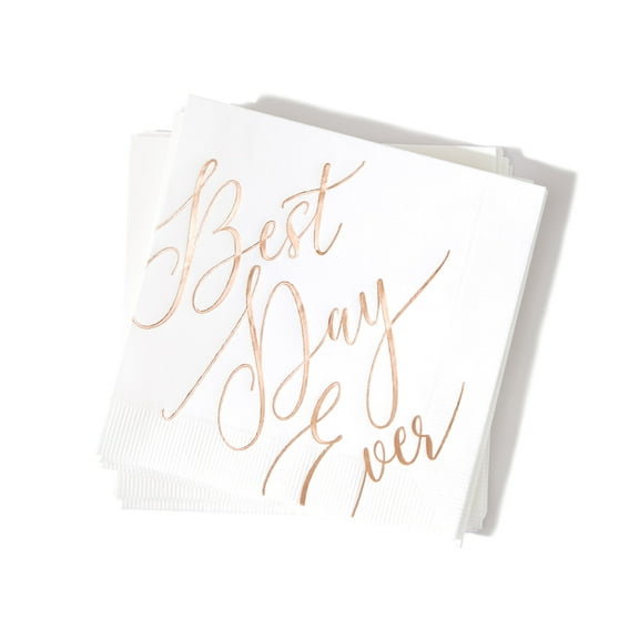 ForYourParty.Com Best Day Ever Cocktail Napkins with Rose Gold Foil