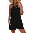 thumbnail image 2 of Ailaofu Womens Halter Neck Romper Shorts Sleeveless Pleated Short Jumpsuit with Side Pockets Loose Fit Casual One Piece Outfit, 2 of 8