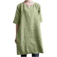 thumbnail image 1 of Leutsin Robe Longue Décontractée pour Femmes à Col en V, Unie, Manches Courtes Mi-Longues, Poches, Longueur Genou, Grande Taille, 1 of 5