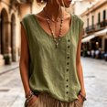 thumbnail image 2 of JIAYUE Women's T Shirt U Neck Solid Color Linen Sleeveless Tank Tops Buttons Casual Loose Fit Summer Breathable Lightweight Vest For Daily Vacation Beach Wear, 2 of 5