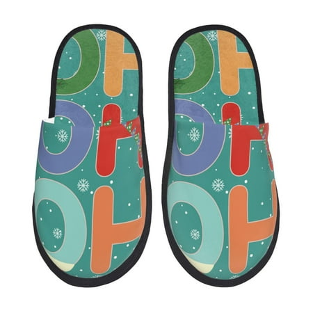 

Qokaie Ho Ho Ho Print Fuzzy Slippers for Women – Soft Plush Indoor Slippers with EVA Sole Cozy and Comfortable for Home and Travel-Medium