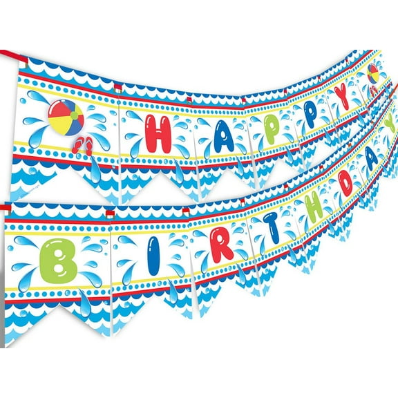 Pool Party Happy Birthday Banner - Pool Party Pennant - Classic