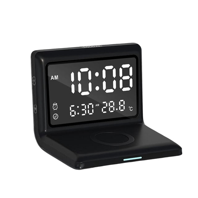 Reloj despertador digital multifuncional, portátil, de carga rápida y ajustable. Negro