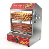 ROVSUN 2-Tier Hot Dog Steamer, 42.3QT/40L Hot Dog Steamer and Bun Warmer Cooker 235 Hot Dogs & 50 Buns Capacity with Removable Shelves Glass Door Food Clip for Party Event Concession Stand
