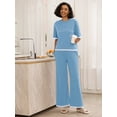 thumbnail image 3 of MINTREUS Women's Cotton 2-Piece Loungewear Short-Sleeve Round-Neck Pullover Top Wide-Leg Pants Women's PJ Casual Set S-4X, 3 of 9