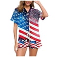 thumbnail image 3 of VBARHMQRT Tenue des Années 50 for Women Decades Day Outfits Women Women Mode Décontractée Drapeau Imprimé Manches Courtes Haut Col Rabattu Ensemble de Pyjama, 3 of 6
