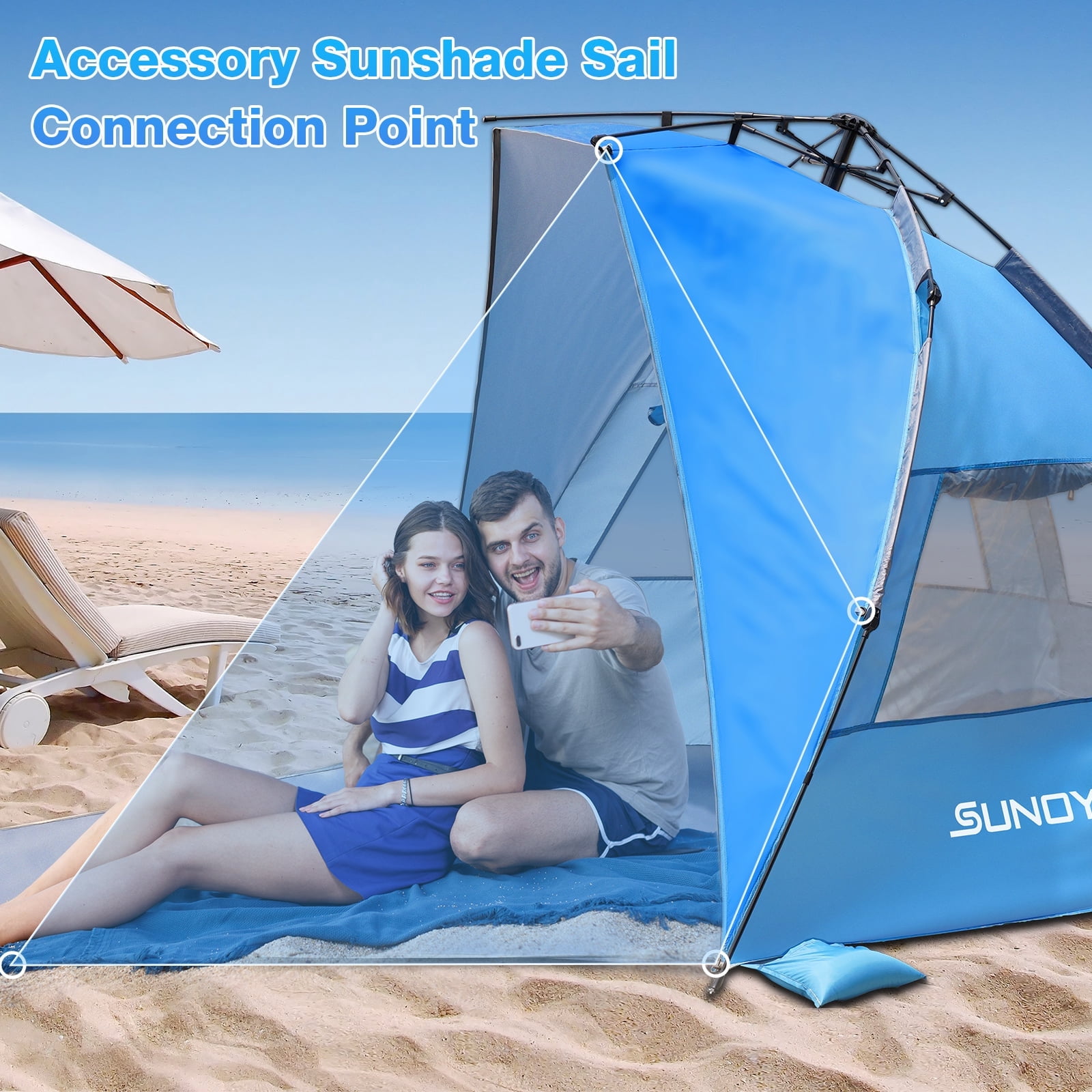 SUNOYAR Beach Tent Sun Shelter, Pop up Beach Tent for 4-6 Person with UPF 50+UV Protection, Portable Beach Shade Canopy for Camping, Picnics and Outdoor