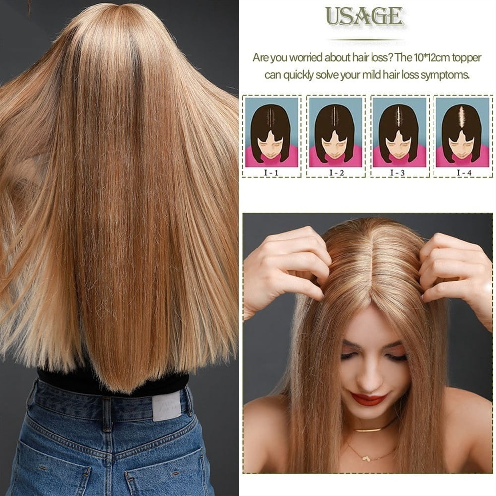 6-18 Inch Human Hair Topper for Women, Real Human Hair No Bangs 10*12 CM Injection Silk Base Hair Topper Clip In Straight Hair Extensions Hairpieces