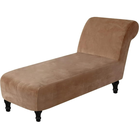 Luxury Velvet Chaise Lounge Slipcover – High-Stretch, Machine Washable Cover for Armless Chaises – Indoor Chaise Cover for Living Room, Sofa, Bedroom (Taupe)