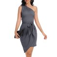 thumbnail image 4 of Aiyino Women's Fashion One Shoulder Ruched Bodycon Dresses Sexy Fitted Cocktail Party Dress, 4 of 7