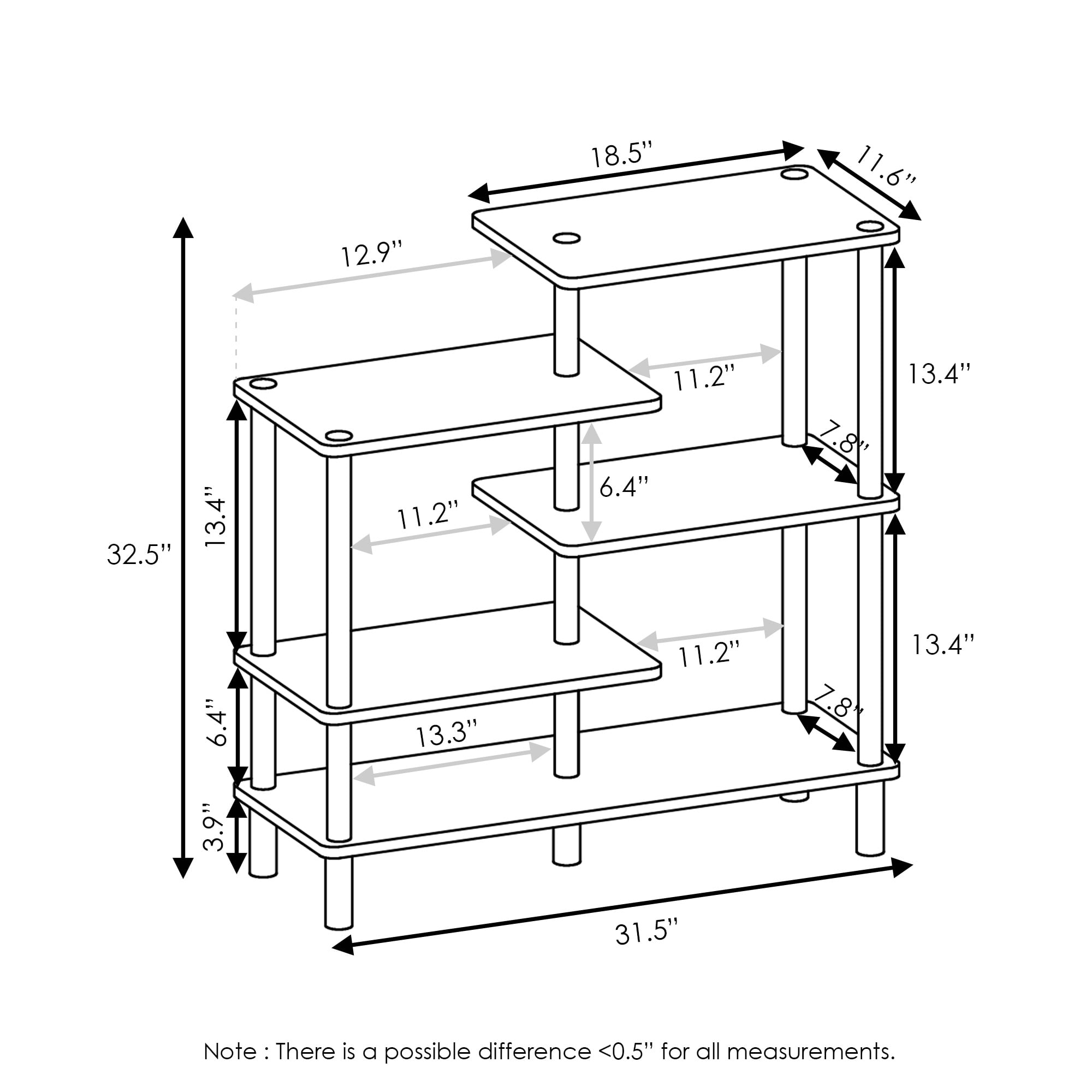 Furinno 31.50 W x 11.61 D x 32.48 H 5-Shelf Freestanding Shelves, Espresso and Black