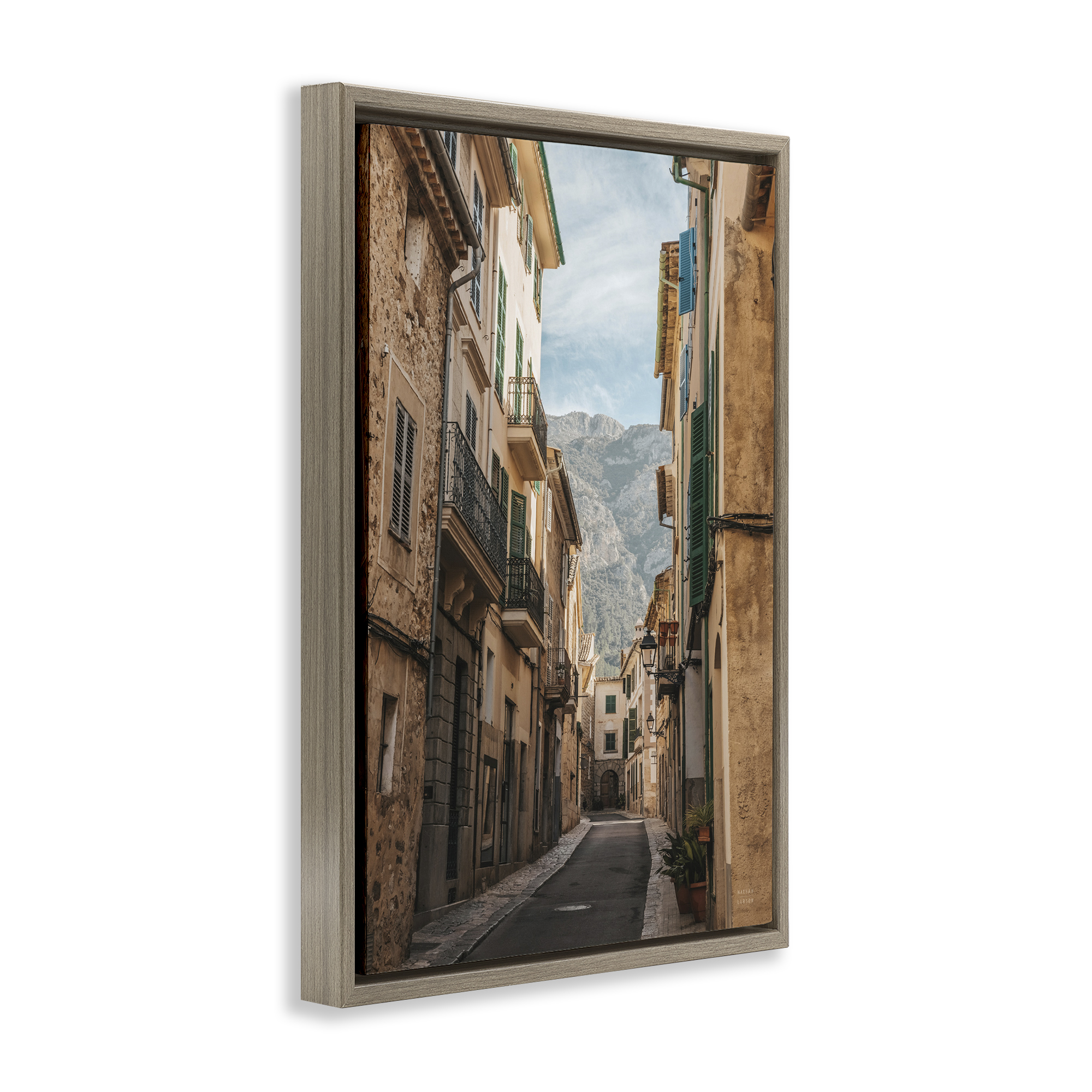 Stupell Industries Spanish Town Street Town & City Photography Brown Floater Framed Art Print Wall Art, 21 x 31
