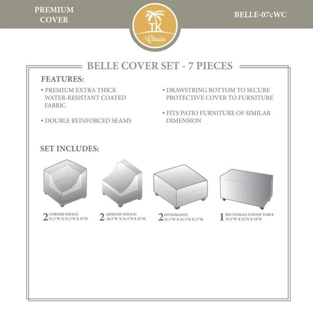 TKC Belle Ensemble de housses toutes saisons 7 pièces en beige