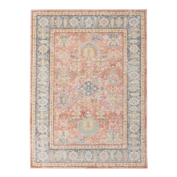 2 x 3 ft. Oriental Power Loom Distressed Rectangle Area Rug, Blue & Pink
