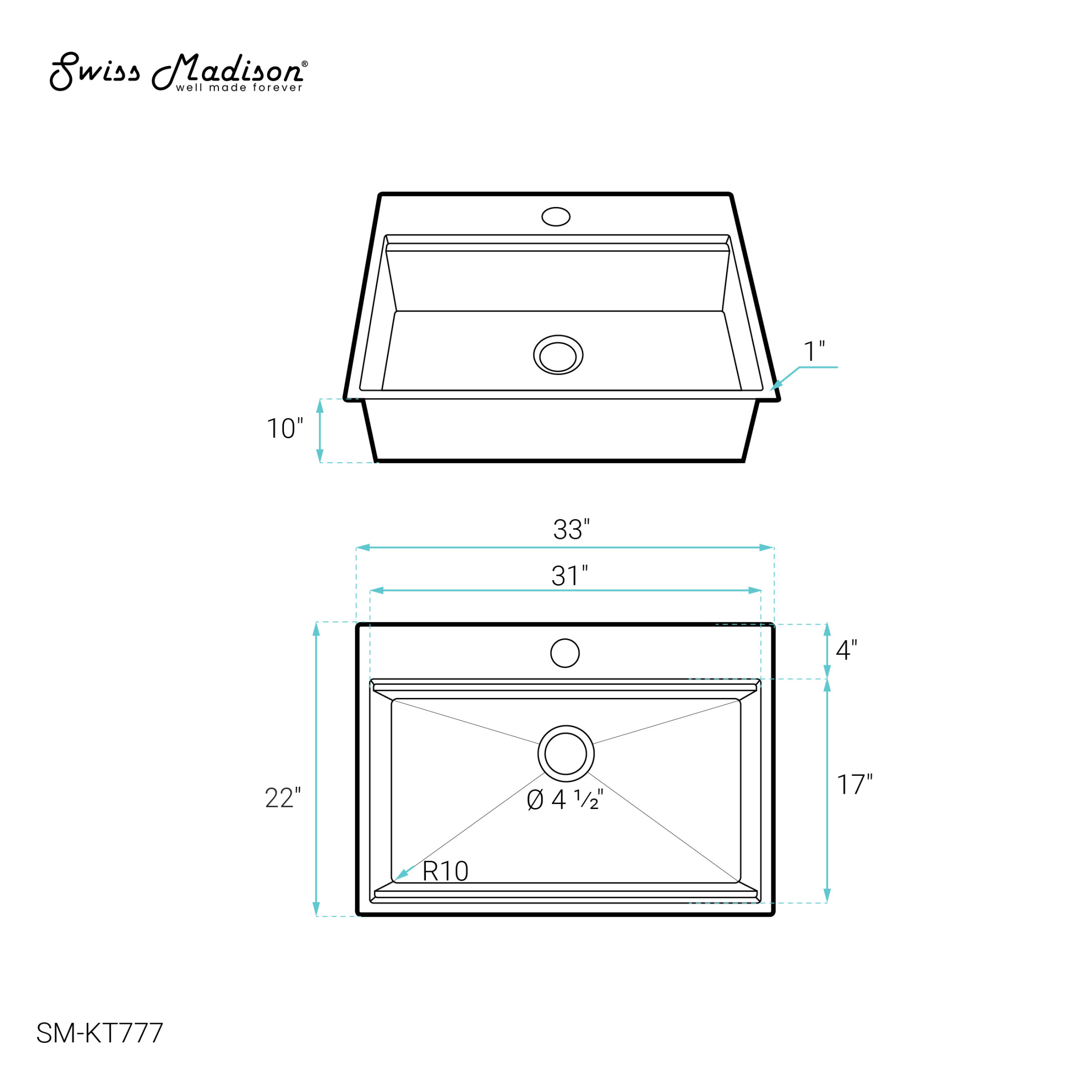 Ravi Single Basin 33 x 22 Topmount Kitchen Workstation Sink