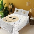 thumbnail image 2 of Ambesonne Emoji Fitted & Top Sheet Set with Sham, Simple Happy Face on Spots, Off White Beige Black, 2 of 5