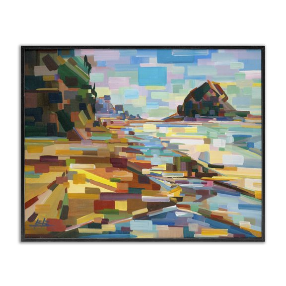 Stupell Industries Modern Geometric Downeast Rocky Coast Black Framed Giclee Art, 14 x 11, by Borcherding