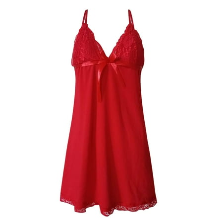 Women Sexy Lace Chemise Nightgown Sleepwear V Neck Full Lingerie Sleep Dress