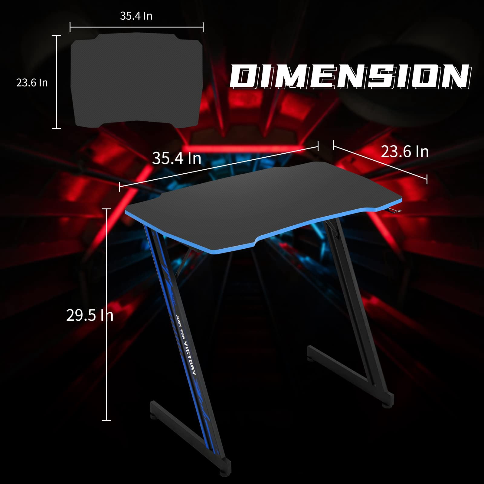 35 inch Gaming Desk Z-Shaped Leg PC Computer Desk with Headphone Hook, Ergonomic Gaming Table Gaming Workstation（Blue）