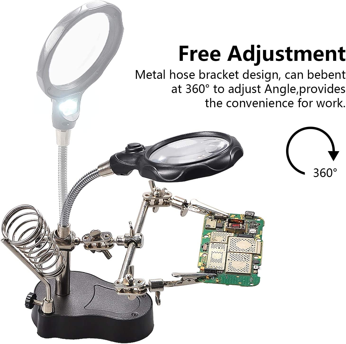 3.5X12X Helping Hands Soldering Station with LED Light & Alligator Clips - Magnifier Stand for Welding PCB Repair Jewelry Craft Hobby Model Building Watch Repair