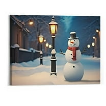 Shiartex Christmas Snowman under the Street Lamp 20x16in Canvas Wall Art Picture 20x16in