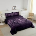 thumbnail image 2 of Adults Salmon Violet Damask Bedding Set Antique Victorian Baroque Comforter Set Queen,Gothic Vintage Floral Quilt Exotic Sugar Skull Duvet Insert,Gothic Bone Skeleton Bohemian Decor,Dark Purple, 2 of 5
