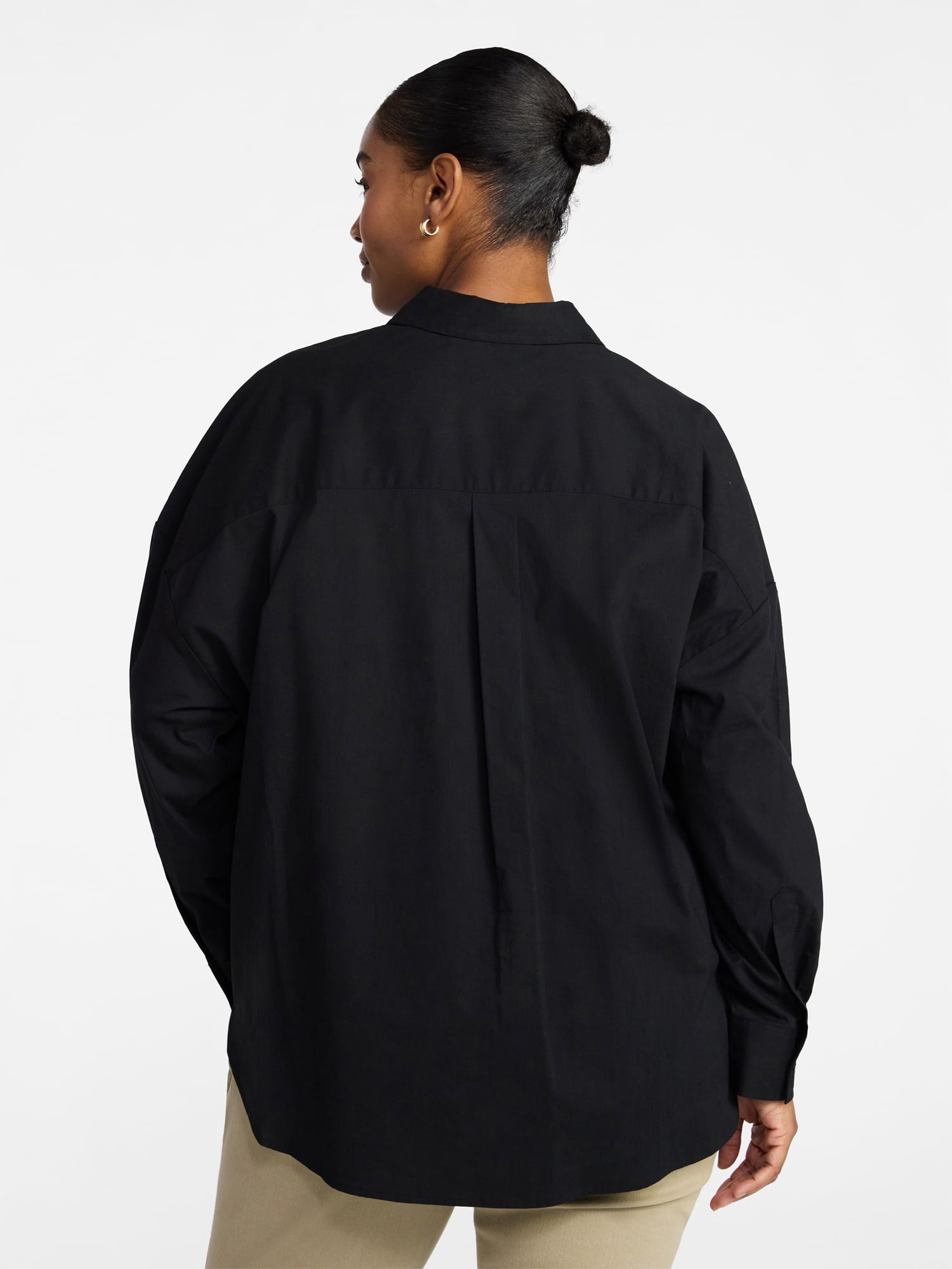 Terra & Sky Women's Plus Size Poplin Boyfriend Shirt, Sizes 0X-5X