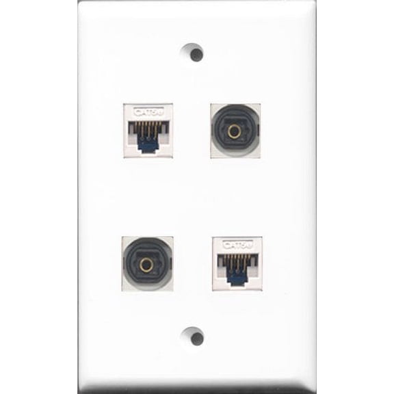 RiteAV - 2 Port Toslink 2 Port Cat5e Ethernet White Wall Plate